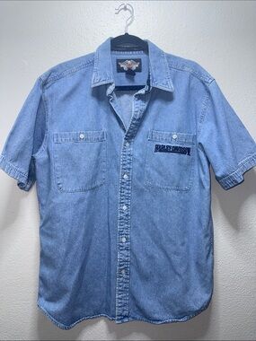 Harley-Davidson Light Blue Denim Short Sleeve Button-Up Shirt